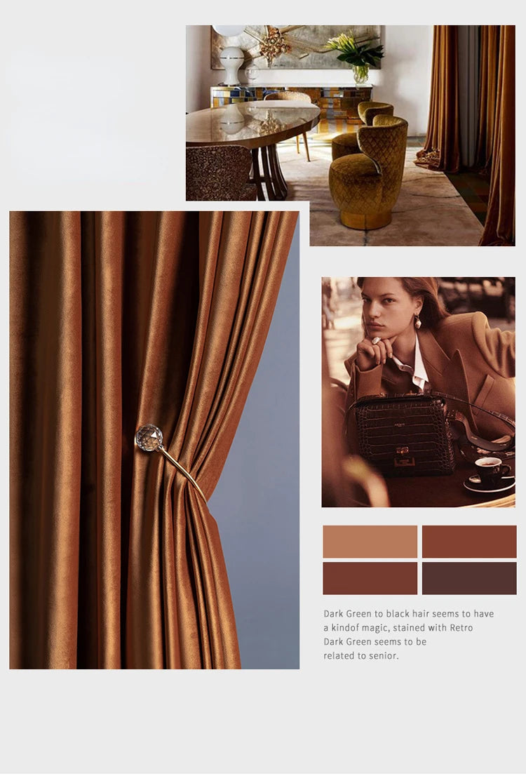 Modern Minimalist European Luxury Curtains for Living Room Bedroom Brown Multi-color Custom Velvet Curtain Blackout Curtains
