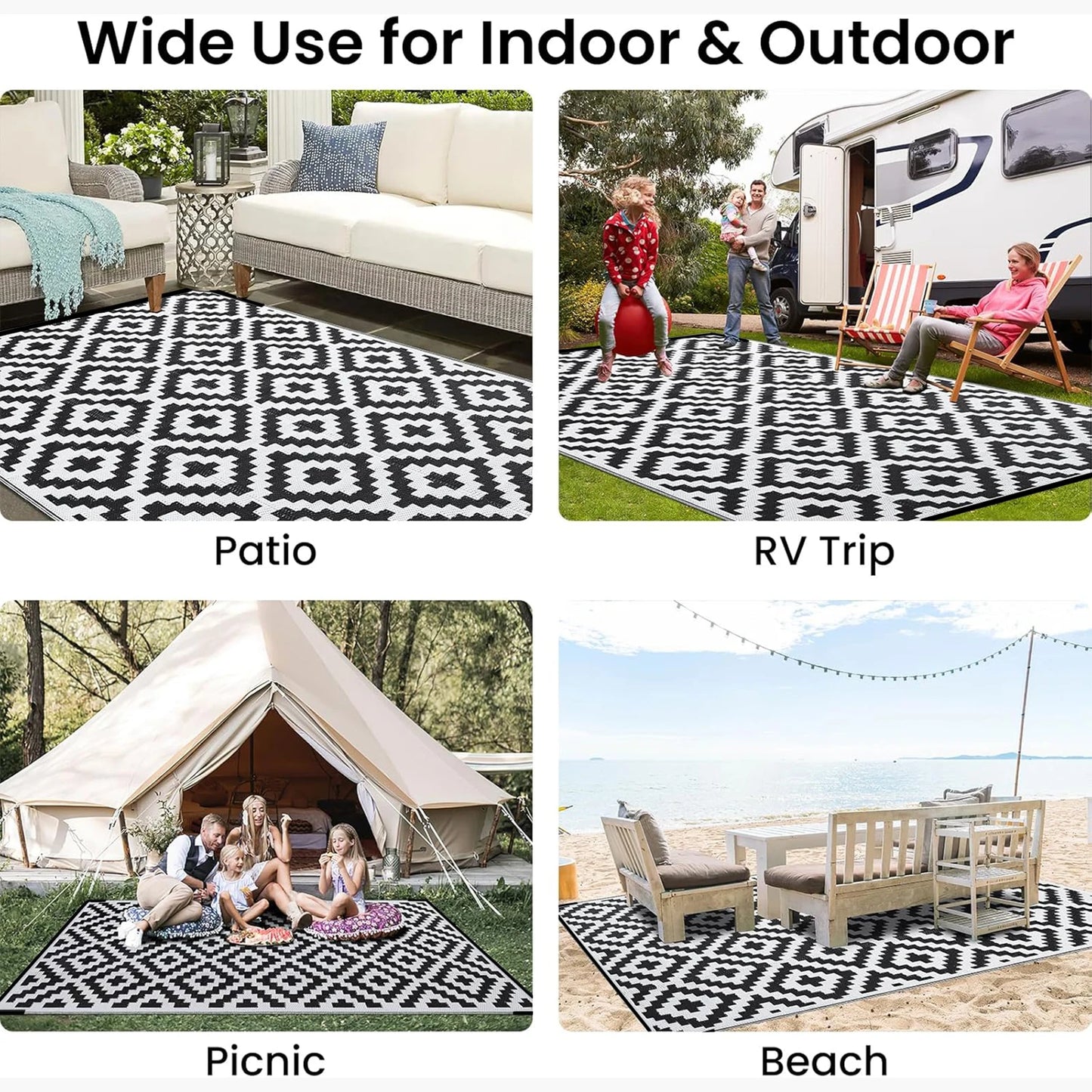 Outdoor Rug for Patio Waterproof Anti-slip Plastic Straw Garden Mat Carpet UV Resistant Rugs for Camping Beach Picnic