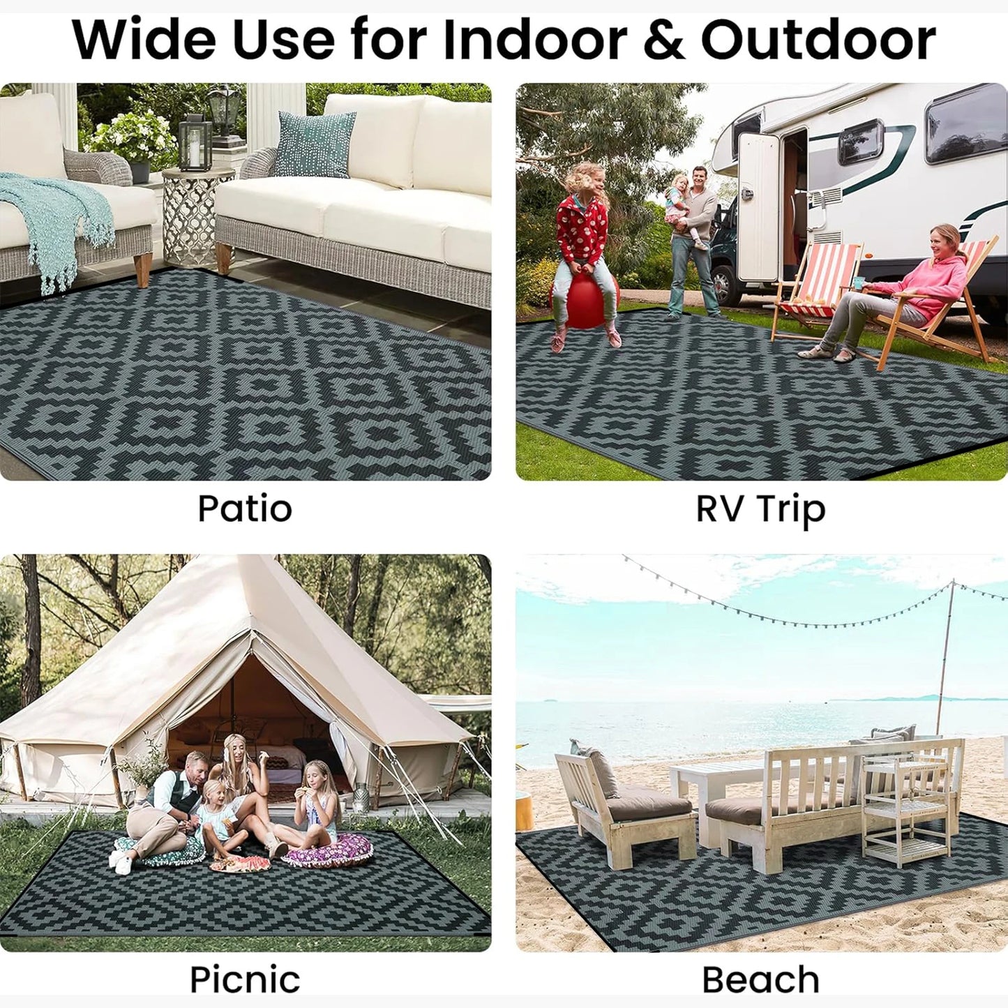 Outdoor Rug for Patio Waterproof Anti-slip Plastic Straw Garden Mat Carpet UV Resistant Rugs for Camping Beach Picnic