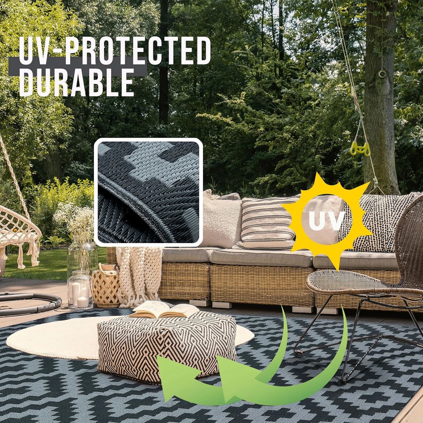 Outdoor Rug for Patio Waterproof Anti-slip Plastic Straw Garden Mat Carpet UV Resistant Rugs for Camping Beach Picnic