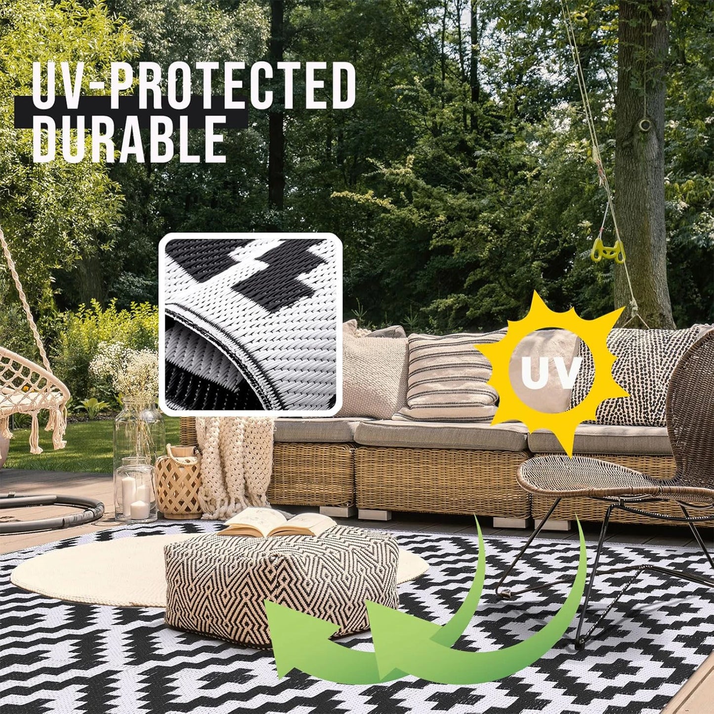 Outdoor Rug for Patio Waterproof Anti-slip Plastic Straw Garden Mat Carpet UV Resistant Rugs for Camping Beach Picnic
