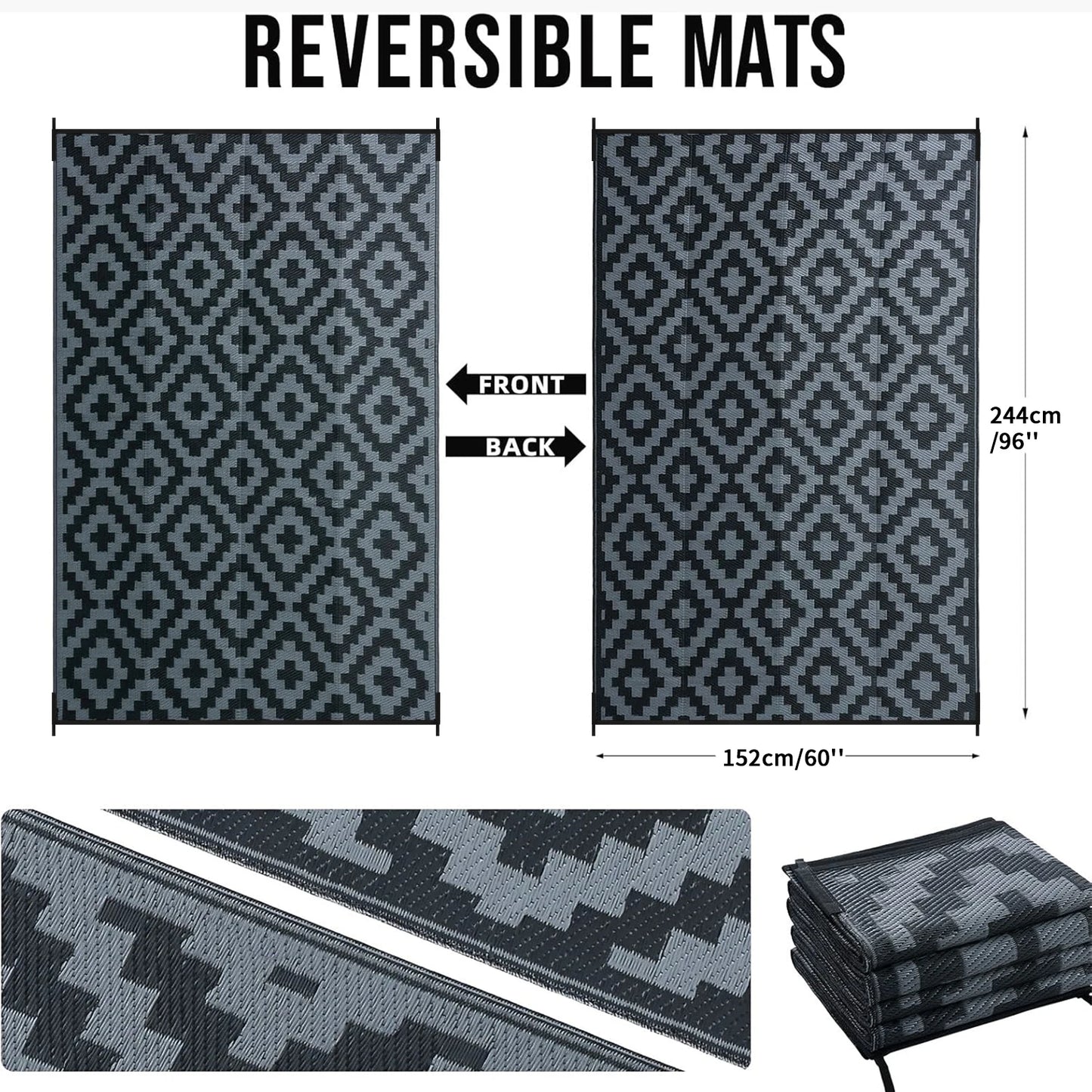 Outdoor Rug for Patio Waterproof Anti-slip Plastic Straw Garden Mat Carpet UV Resistant Rugs for Camping Beach Picnic