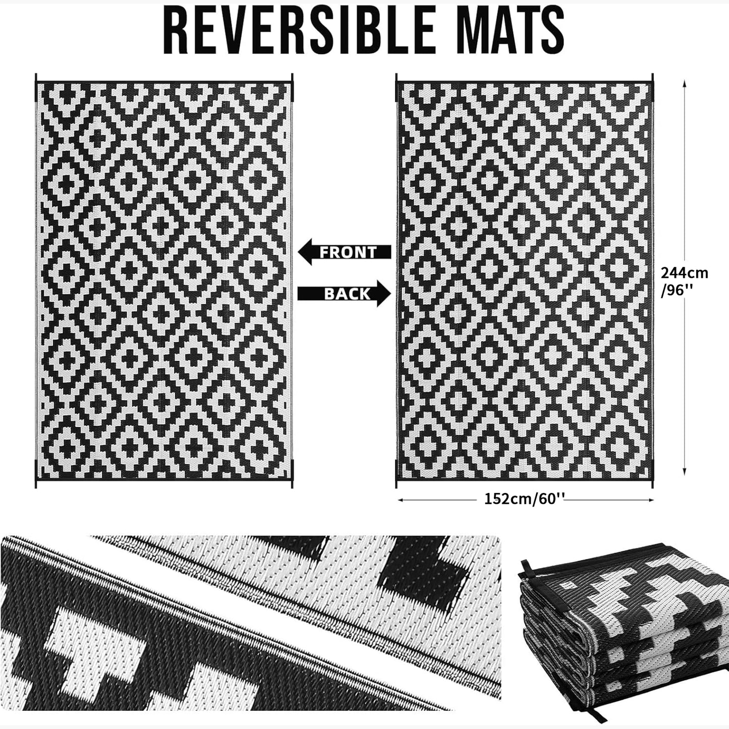 Outdoor Rug for Patio Waterproof Anti-slip Plastic Straw Garden Mat Carpet UV Resistant Rugs for Camping Beach Picnic