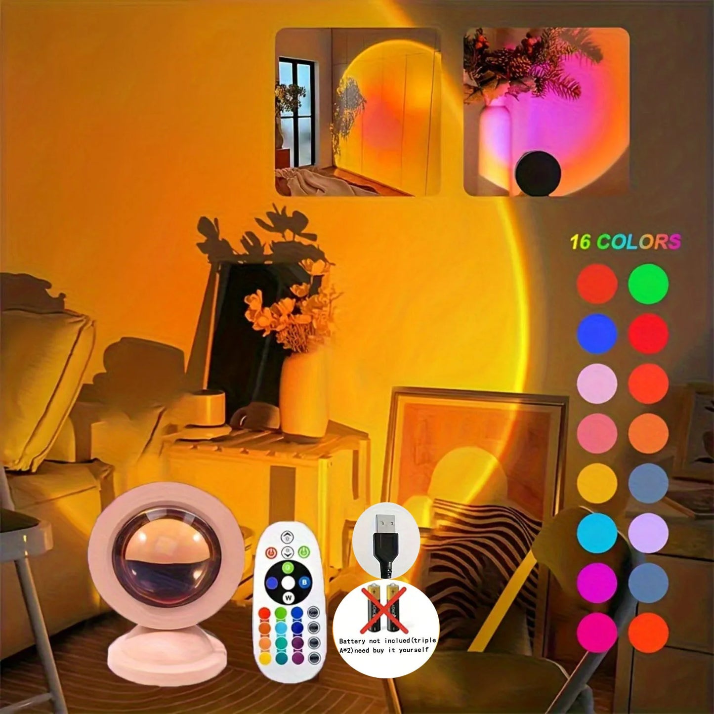 Sunset Light Projection LED Light with Remote Control, 16 Colors Night Light, RGB Lighted Sunrise Lights
